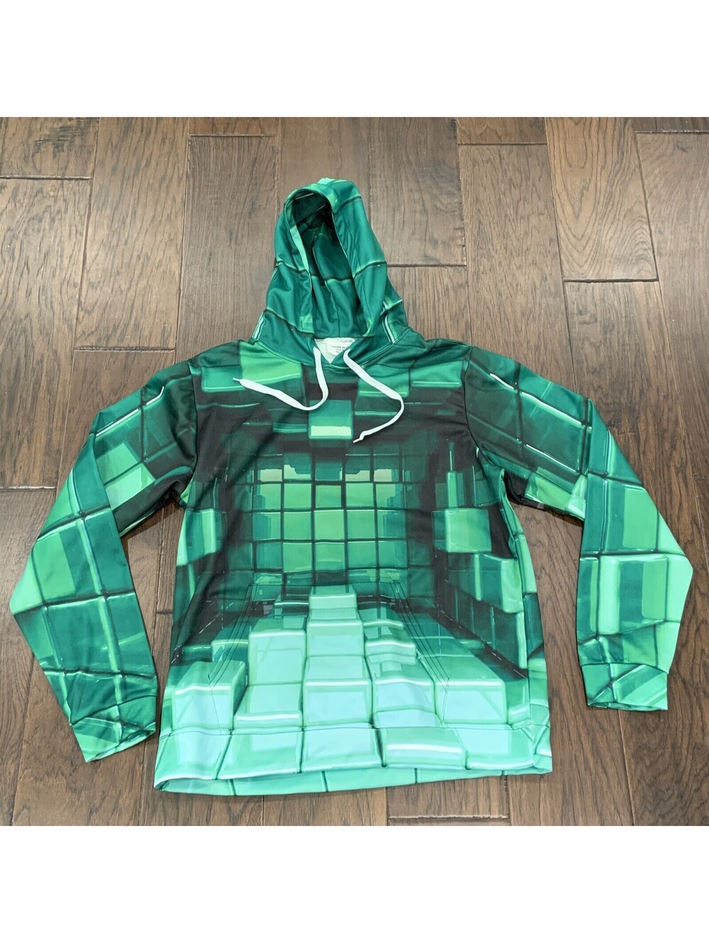 Zootop Bear Graphic Men's Medium Pixel Block Pullover Green Black Hoodie MINT
